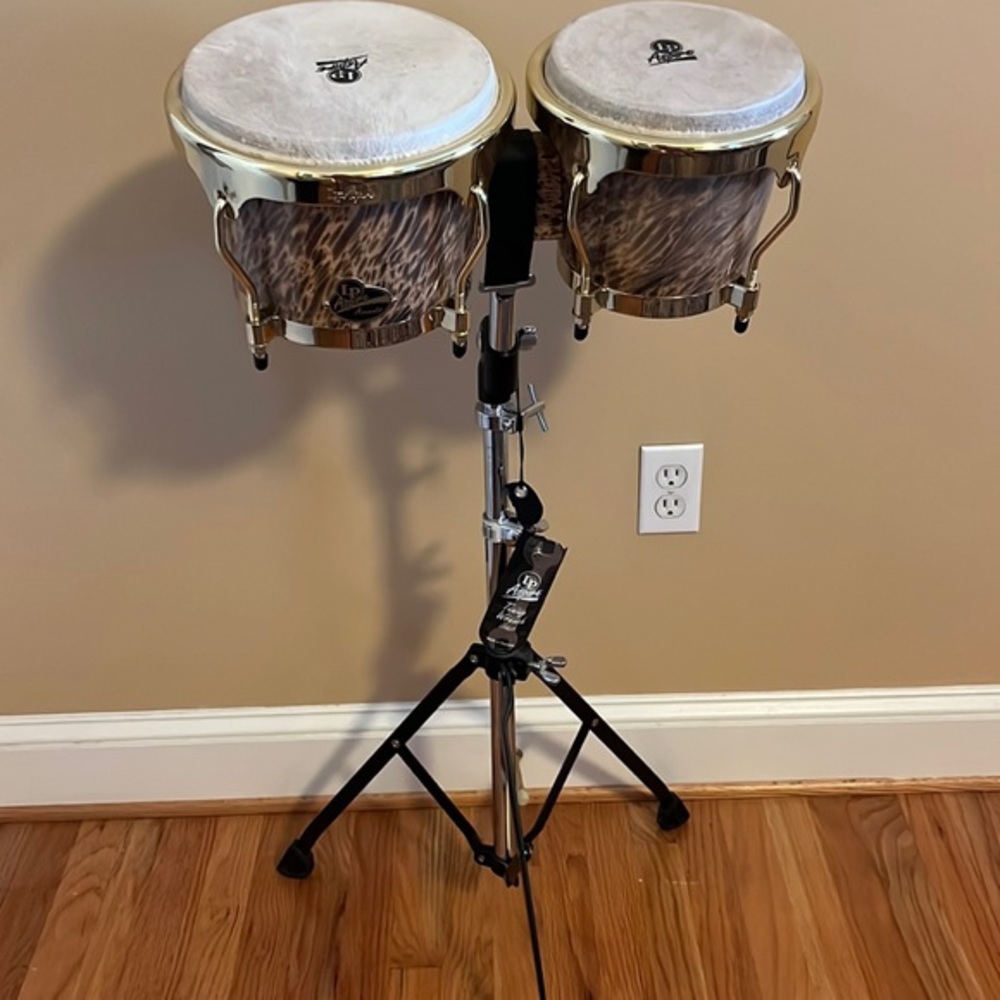 Latin Percussion Aspire Bongo Set Havana Café with LP Bongo Stand - Like New!